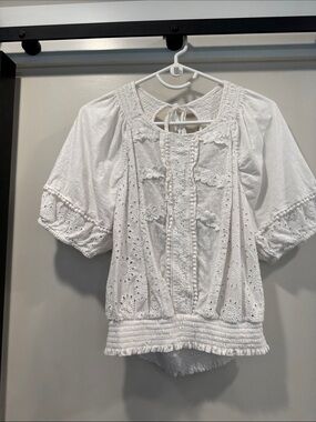 White Eyelet Boho Peasant Blouse - Brand